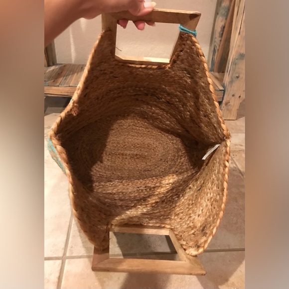 Woven Jute Straw Hobo Bag Tote W/Wooden Handles & Tortoise SeaShell Tassel Charm - Picture 8 of 12